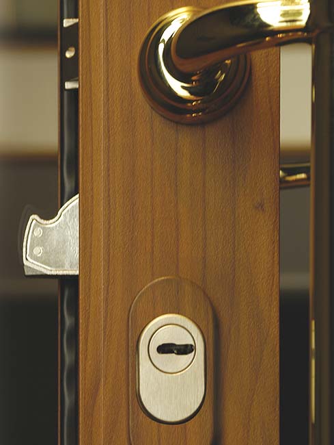 dettaglio porta in alluminio finitura legno con maniglia