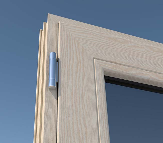 angolare in alluminio con finiture legno chiaro